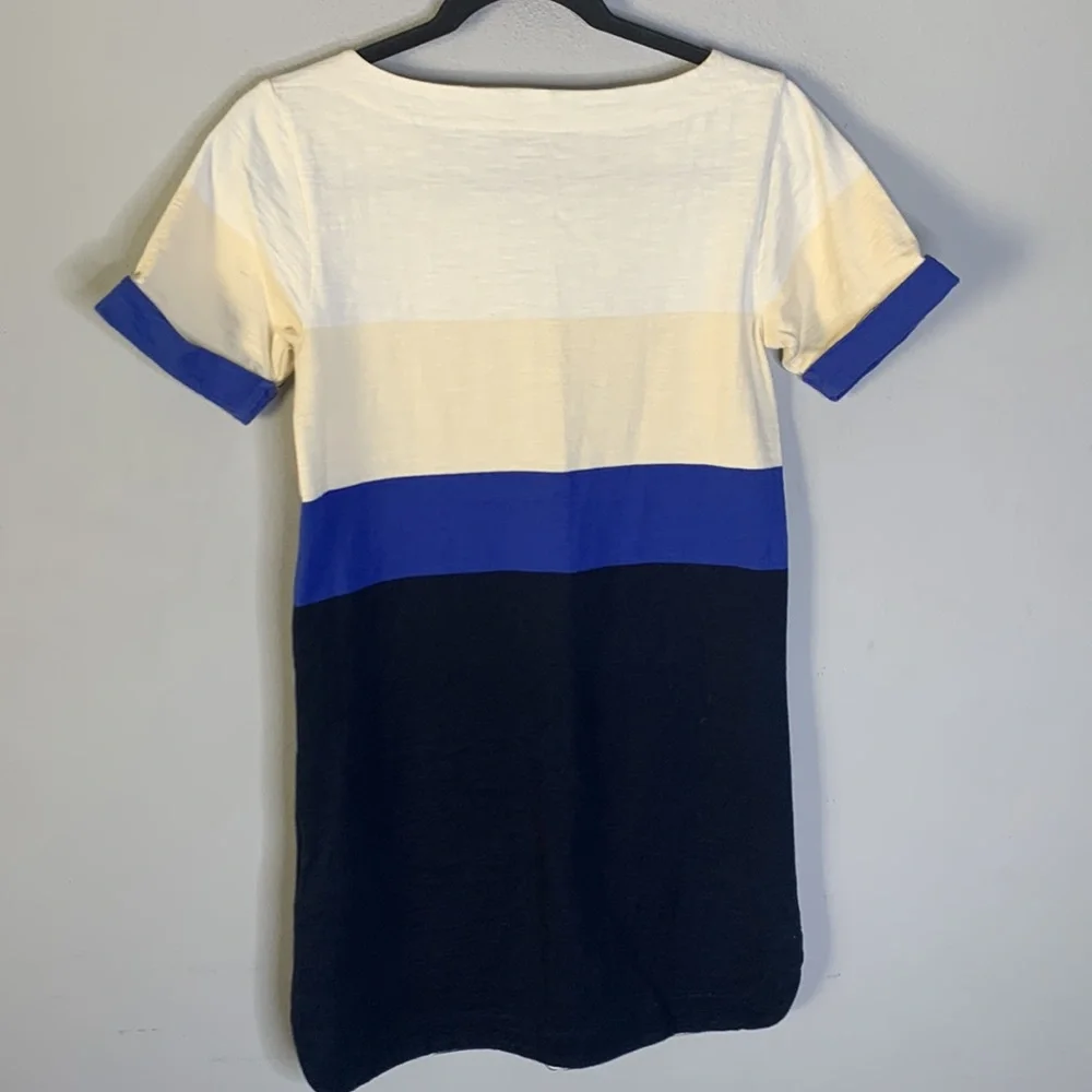 J crew white cream blue stripe T-shirt dress xxs